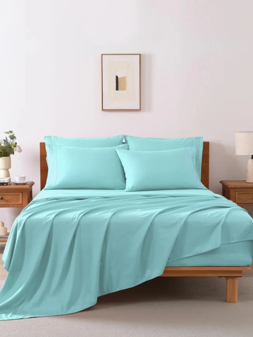 Classic Soft Turquoise Twin 4 piece Sheet Set - Lightweight Home Bedding